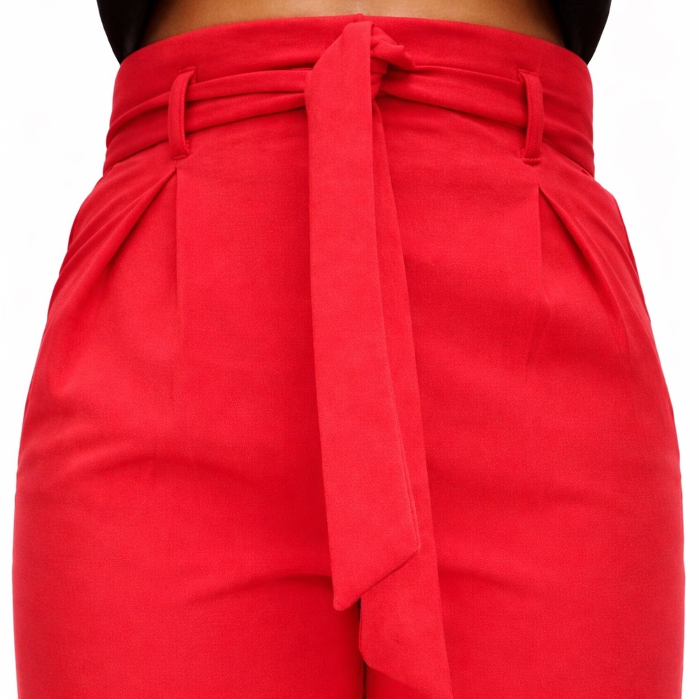 Vibrant Red Tie-Waist Pants